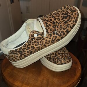 Hey Dude Women's Leopard Print Slip-On Sneakers - Brown/Black